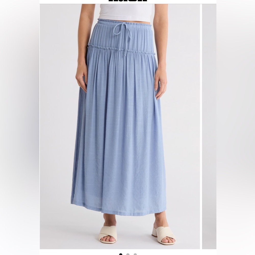 Bobeau Ruffle Edge Dusty Blue Maxi Skirt